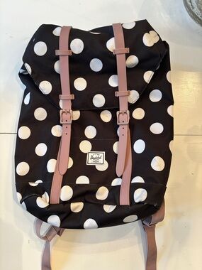Herschel Black & White Polka Dot Backpack with Pink Straps